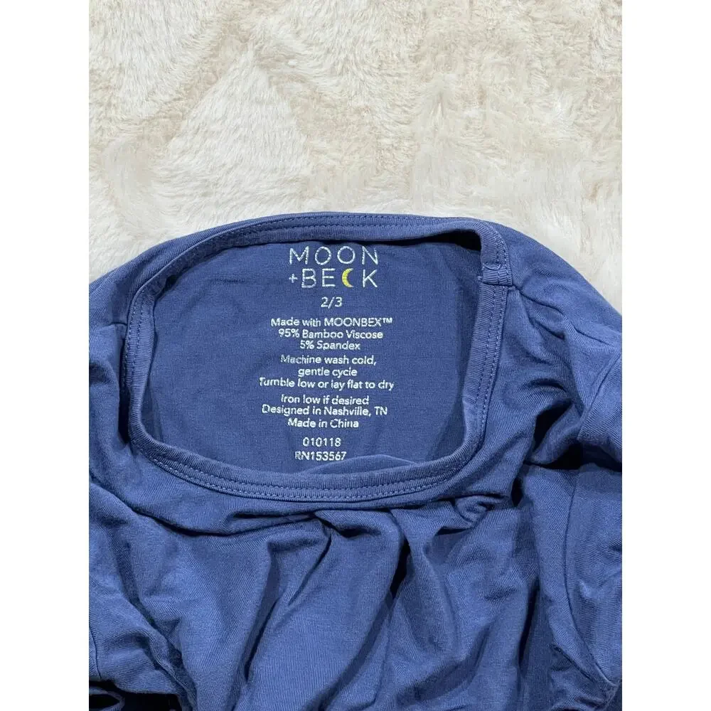 Moon + Beck Bamboo Romper 2-3Y Blue Short Sleeve One Piece Unisex Snap EUC